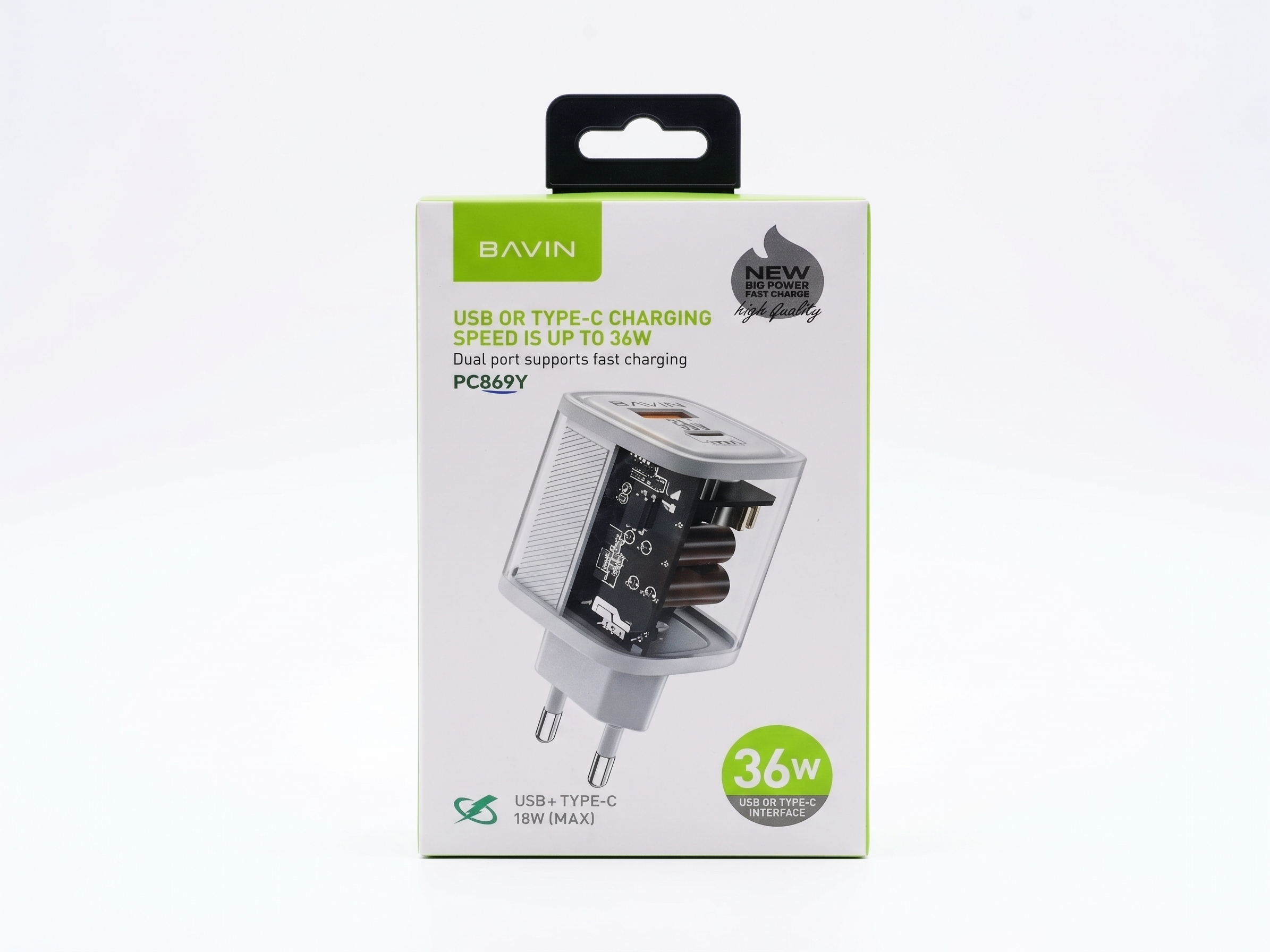 BAVIN PC869Y Dual Port 36W Cyber Transparent Fast Charger